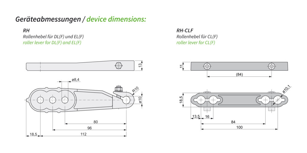 Abmessungen Rollenhebel