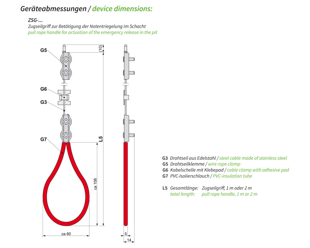 Abmessungen Zugseilgriff ZSG